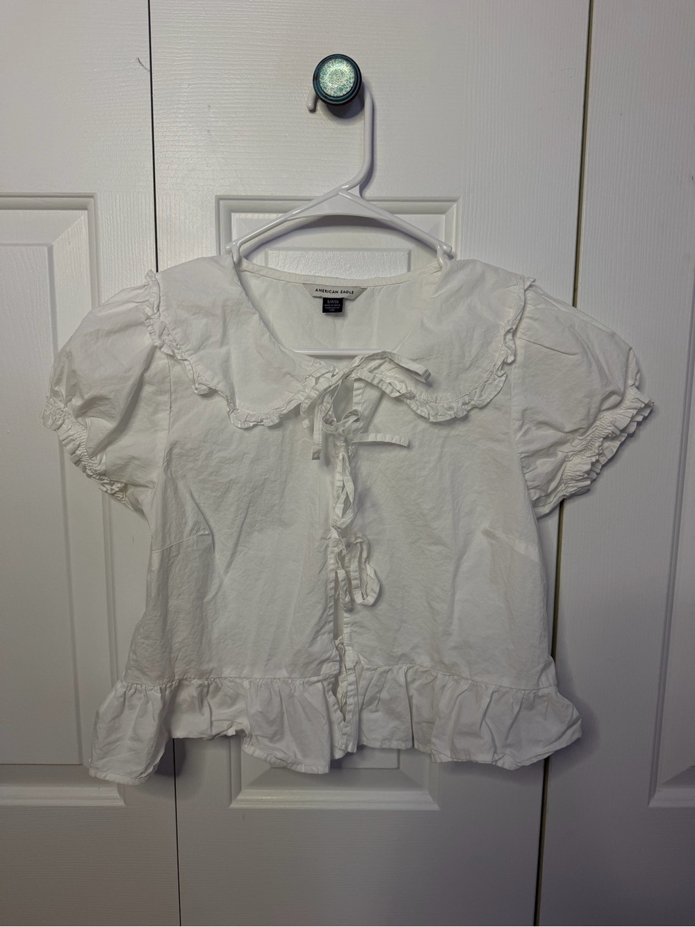 American Eagle Outfitters White Ruffle Tie-Front Blouse